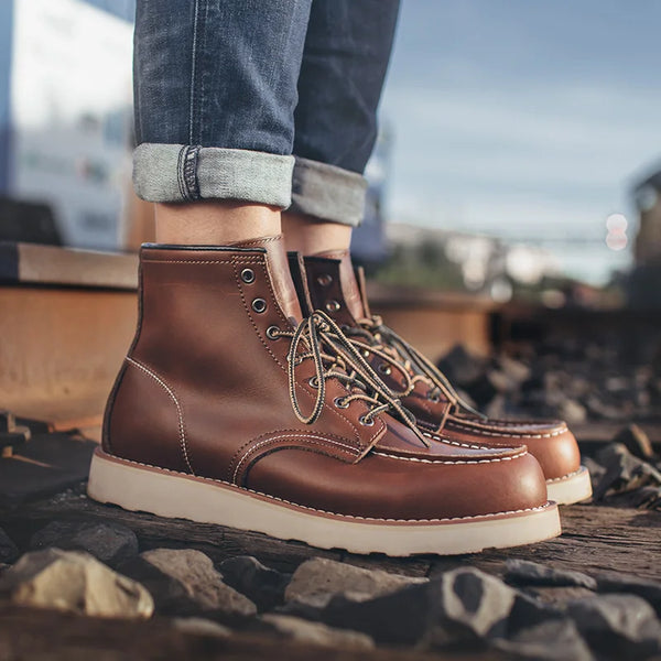 Vintage Leather Ankle Boots for Men – Casual Outdoor Punk Style